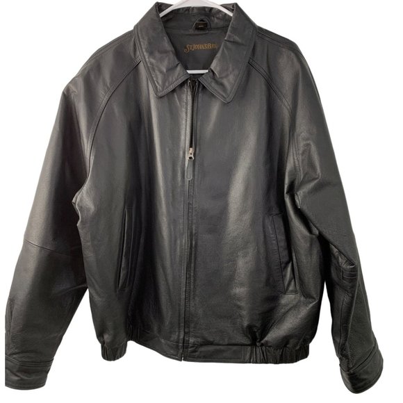 Mens St Johns Bay Black Leather Aviator Jacket Insulated Size Large GUC 6662 - Picture 1 of 13